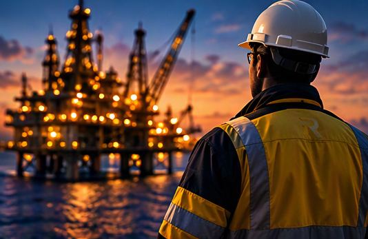 Plataforma offshore ao amanhecer